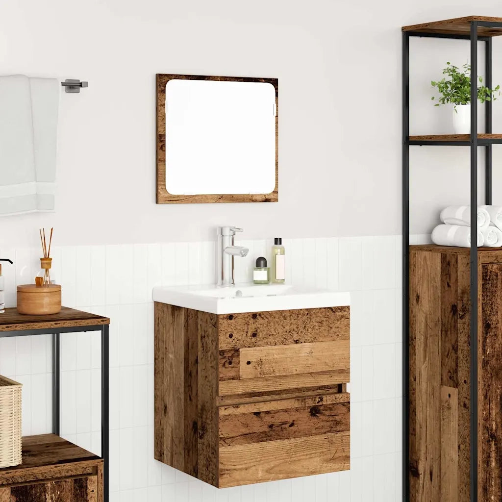 Set di mobili per il Bagno | Armadio da bagno 2 pz Legno Antico e Bianco