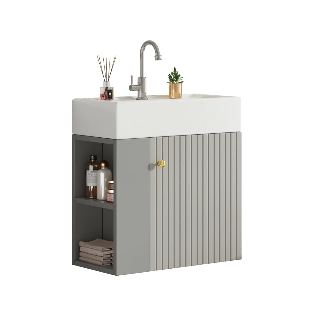 Mobile Bagno con Lavabo e Sottolavabo Sospeso ¨C MINIMAL ¨C 55 cm, Grigio Chiaro
