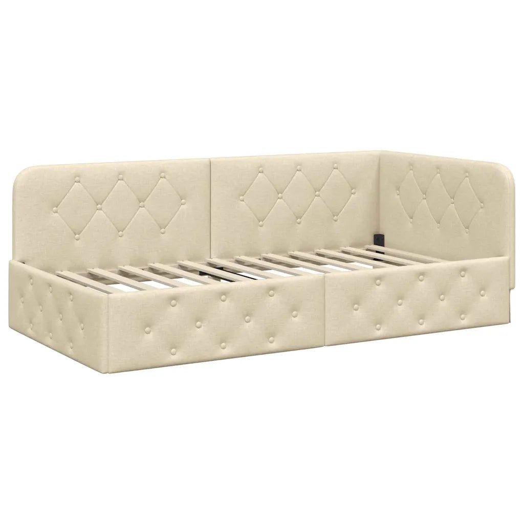 Cornice del letto ad angolo Crema 100 x 200 cm Tessuto