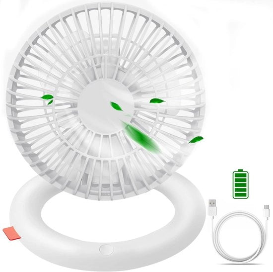 Ventilatore da tavolo Senza fili - Ripiegabile - 7 Ore - Mini ventilatore di aria - Ventilatore silenzioso - Ventilatore USB - Portatile - Bianco