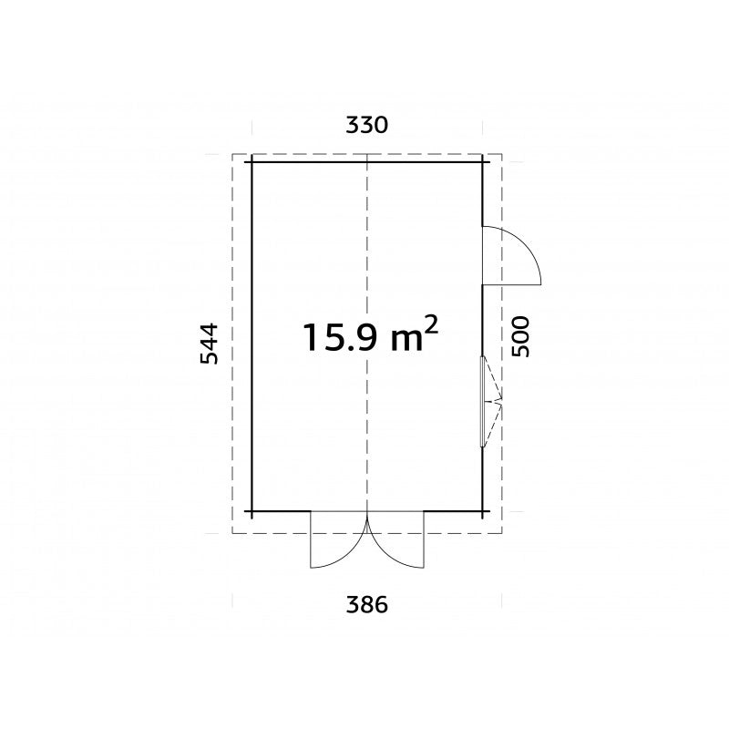 Garage in legno Tony 350x520 cm spessore 34 mm con portone doppio finestra laterale e porta singola  Esterni da Vivere