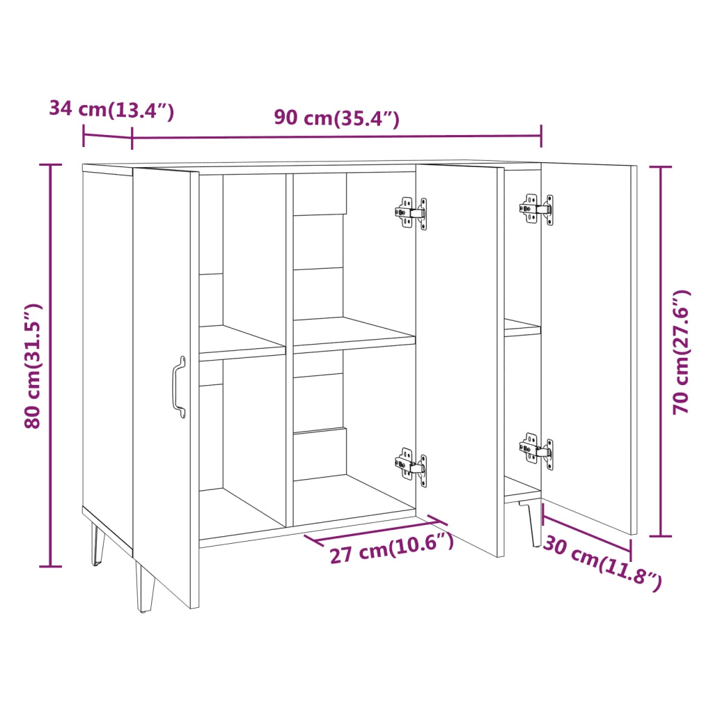Credenza Rovere Fumo 90x34x80 cm in Legno Multistrato 817462