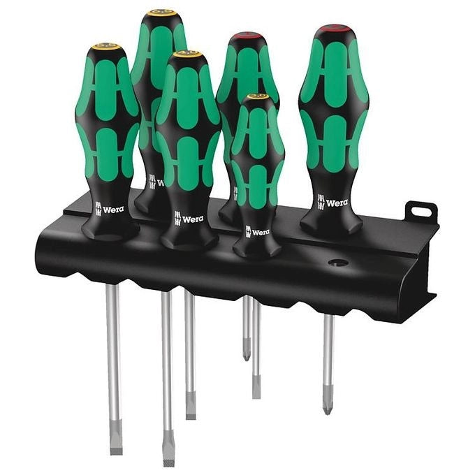 Wera 05105650001 Kraftform Set di cacciaviti 6 pezzi con impugnatura ergonomica e punte Lasertip Phillips e fessura colore Nero Verde