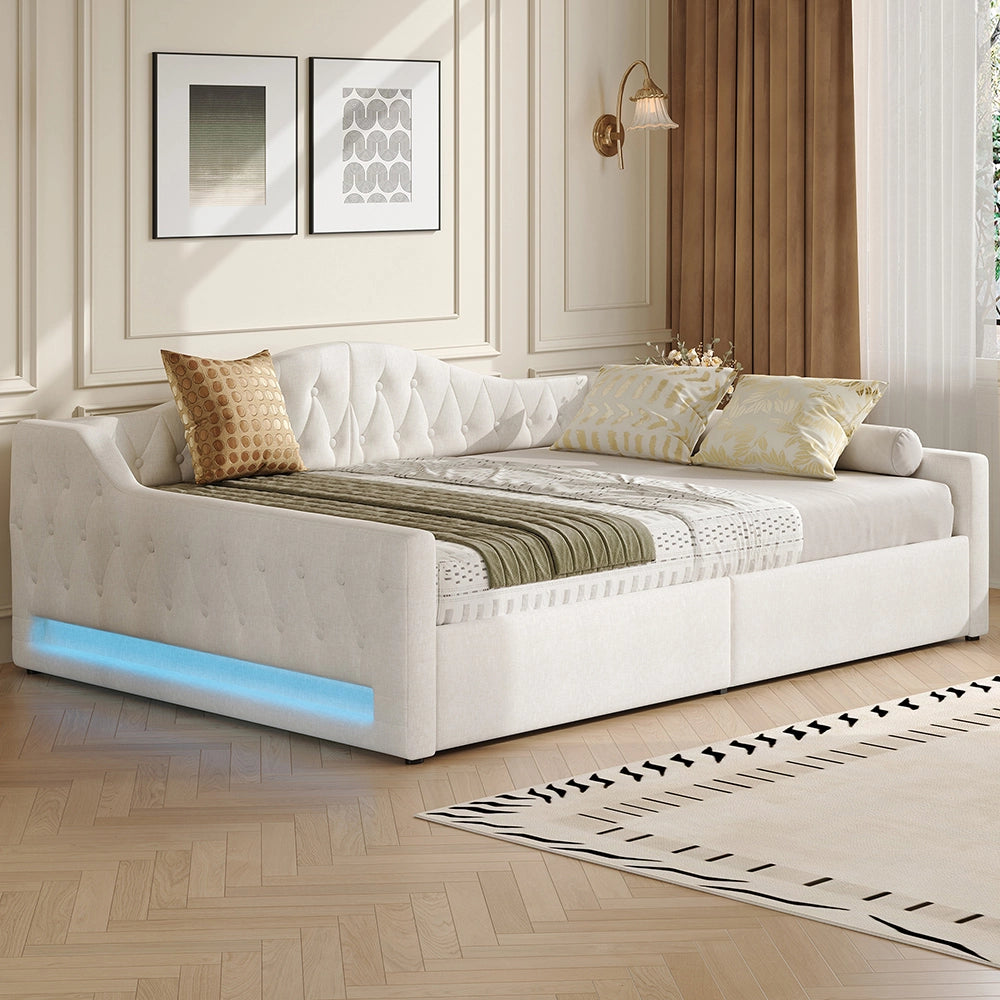 Letto imbottito - Xylo - 140x200cm LED con contenitore, beige
