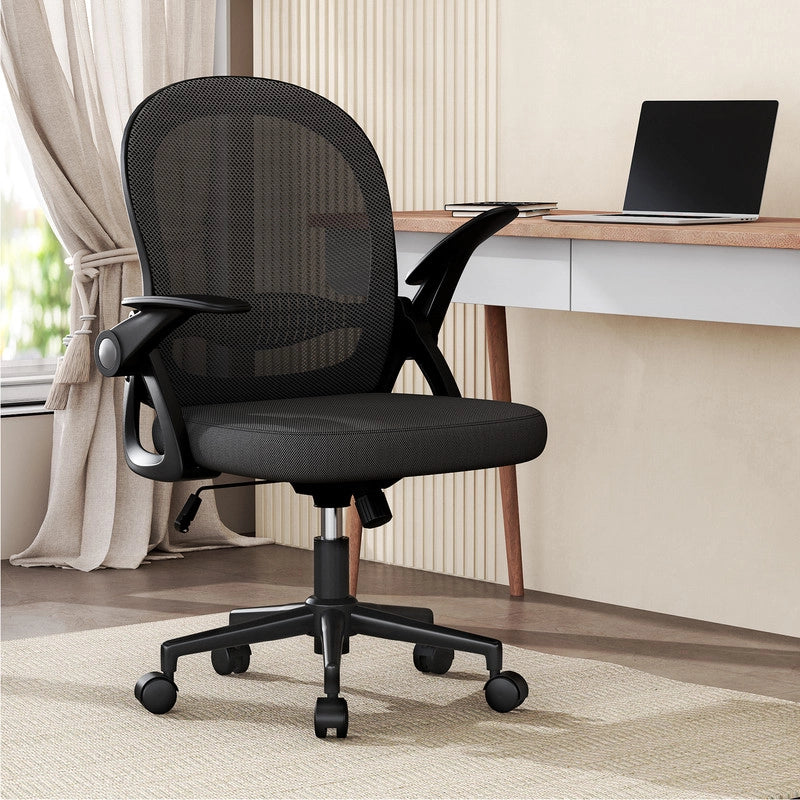 Sedia da ufficio-Sedia da ufficio in  con braccioli-Sedia ergonomica in rete traspirante-Altezza regolabile-Home Office-Nero
