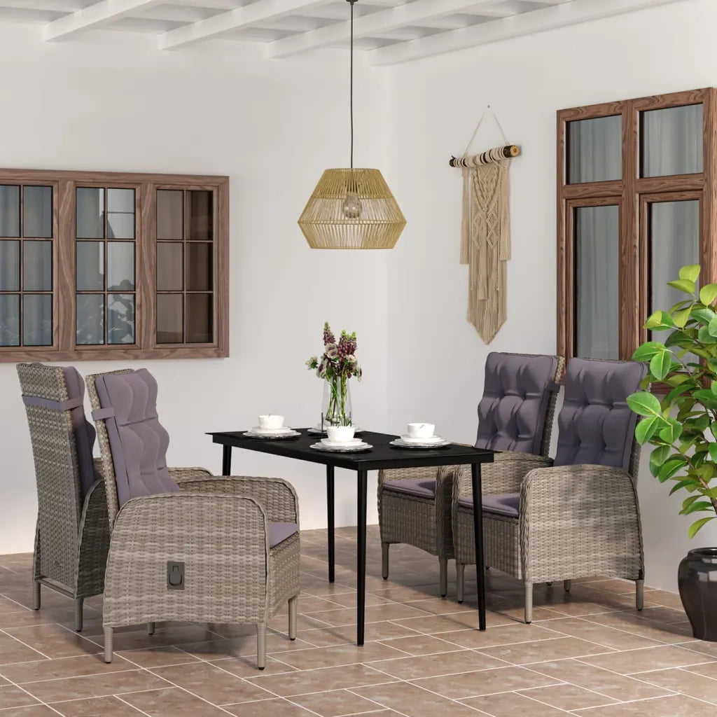 Set da Pranzo da Giardino 5 pz con Cuscini Grigio e Nero 3099373