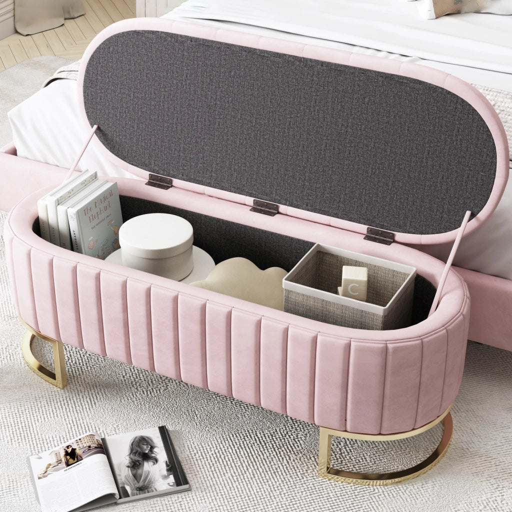 PANCA Contenitore 120 cm Velluto Rosa
