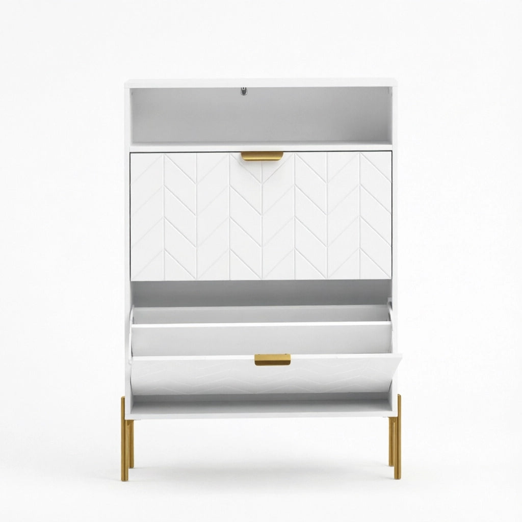 Scarpiera da ingresso con 2 ante a ribalta e vano aperto in MDF e pannello truciolare bianco 80 × 23.7 × 110 cm
