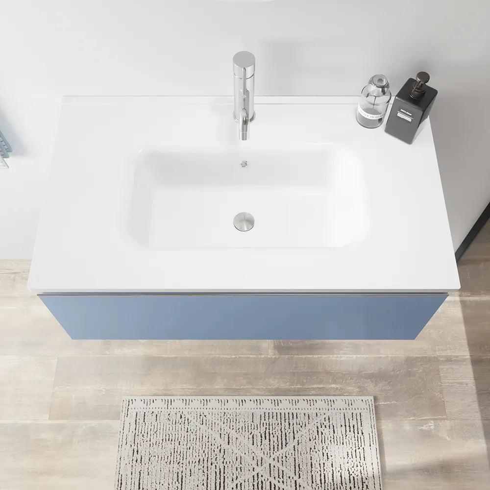 Mobile bagno sospeso 80 cm blu pastello opaco con lavabo | Darwin