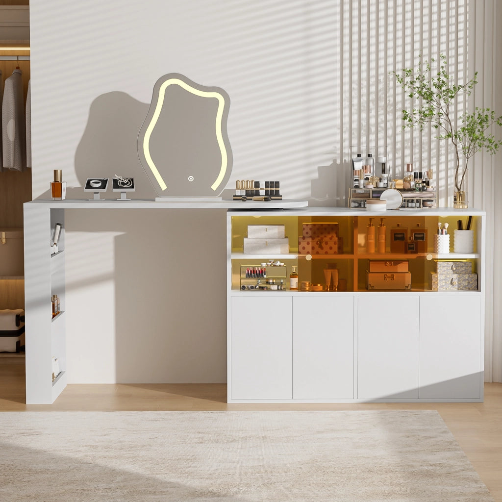 TOELETTO Girevole con specchio LED 177x40x131,5 cm Bianco