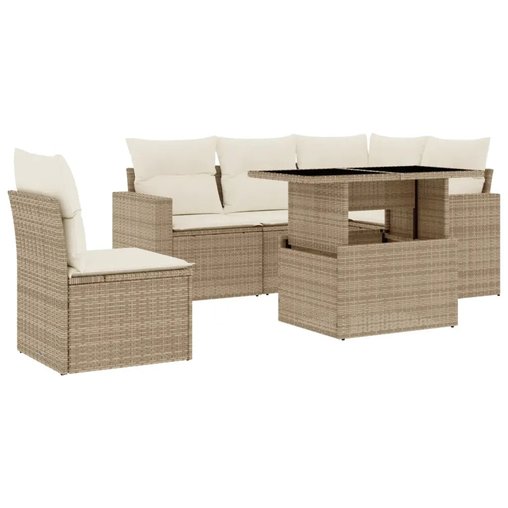 Set Divano da Giardino 6 pz con Cuscini Beige in Polyrattan 3267278