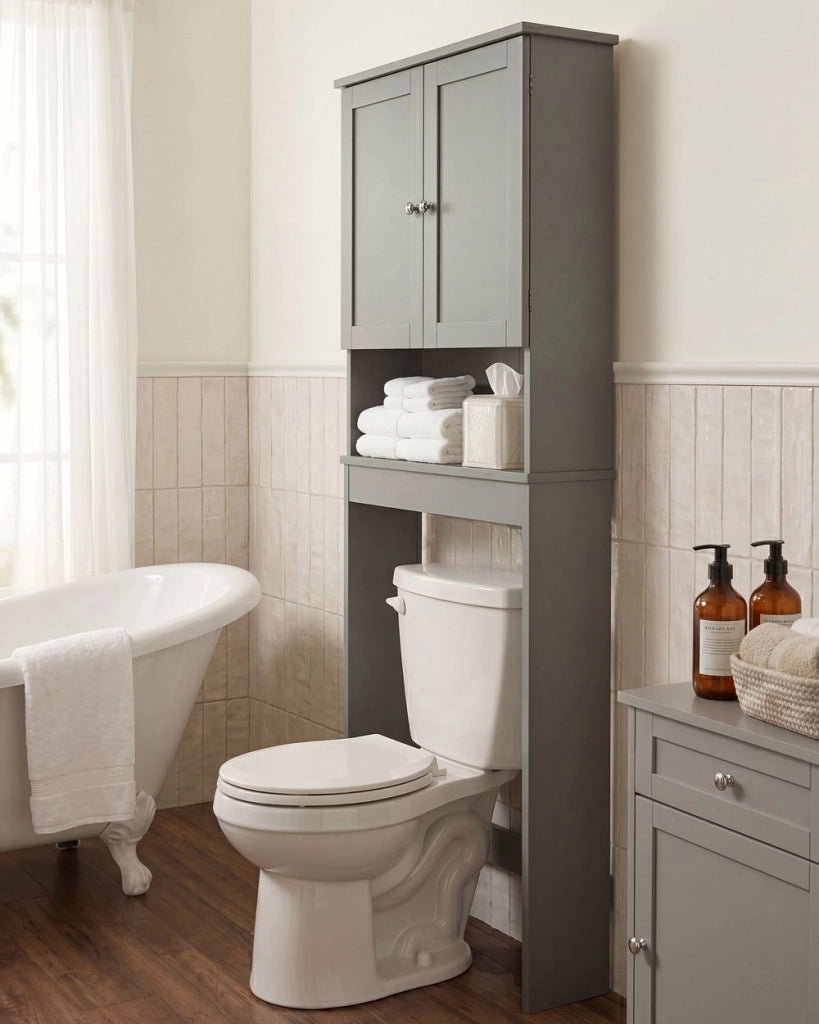 Mobile da bagno in MDF grigio con ripiani, stile tradizionale