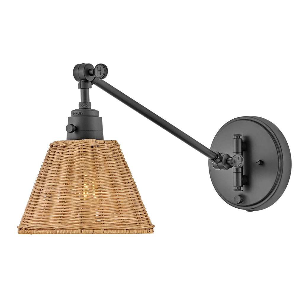 Applique lettura nera paralume rattan beige E27 ARTI