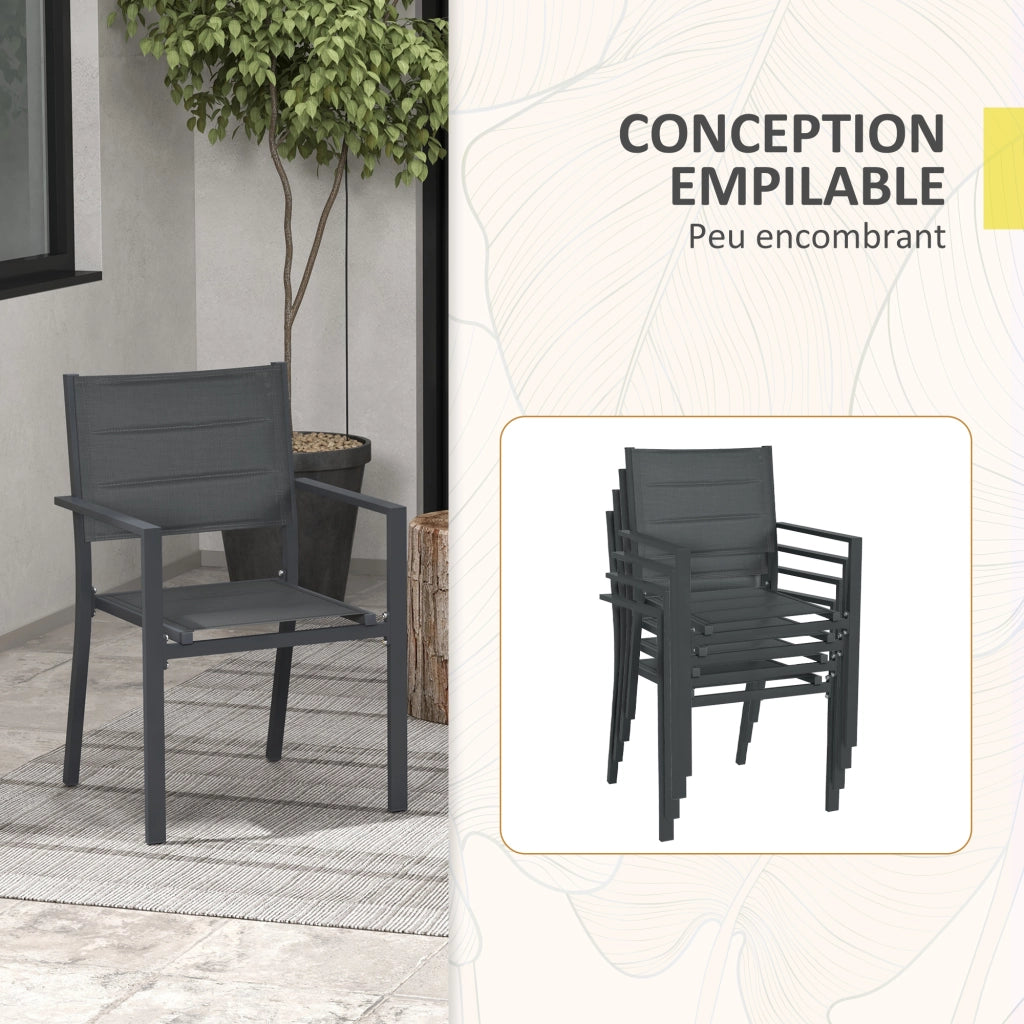 Sedia da giardino impilabile ¨C Minimal ¨C alluminio e textilene, con braccioli, 4 pezzi
