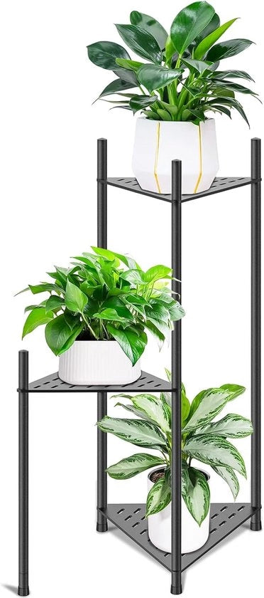 Stand per piante in metallo nero - modello a L - 3 livelli