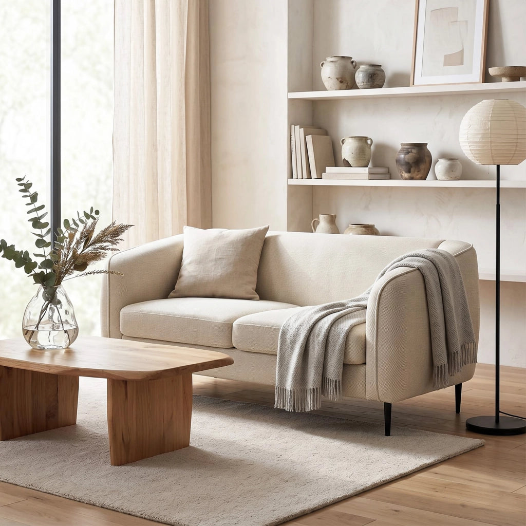 Divano 2 posti in velluto ¨C Minimal ¨C beige, imbottito, 160 cm