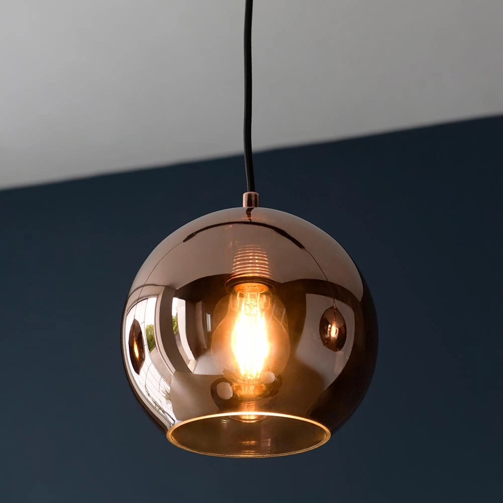 Lampada sospensione lineare rame vetro 3xE27 Endon Boli