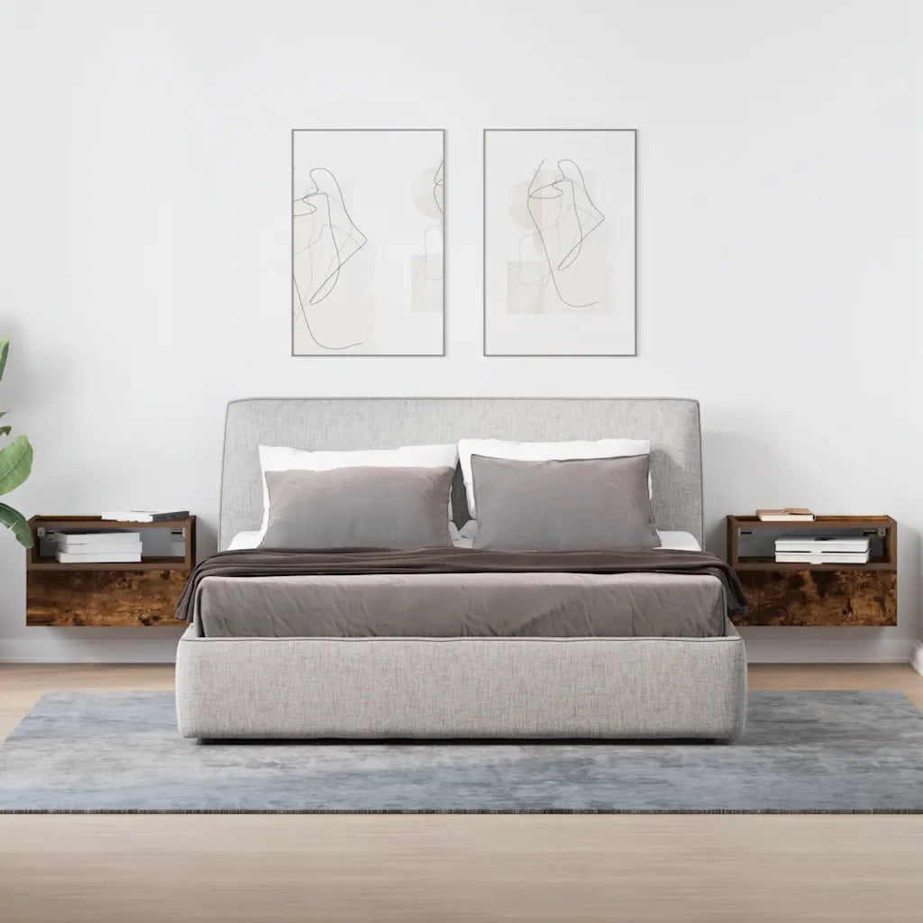 Comodini a Muro 2 pz-Set di 2 Tavolino da notte Rovere Fumo 45x26x28,5 cm