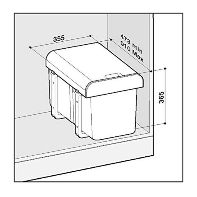 PATTUMIERA ESTRAIBILE CON 2 SECCHI DA 16 LITRI MAX 50 KG GUIDE IN ACCIAIO COPERCHIO ESTRAIBILE E LAVABILE 35,5X36,5X47,3 CM