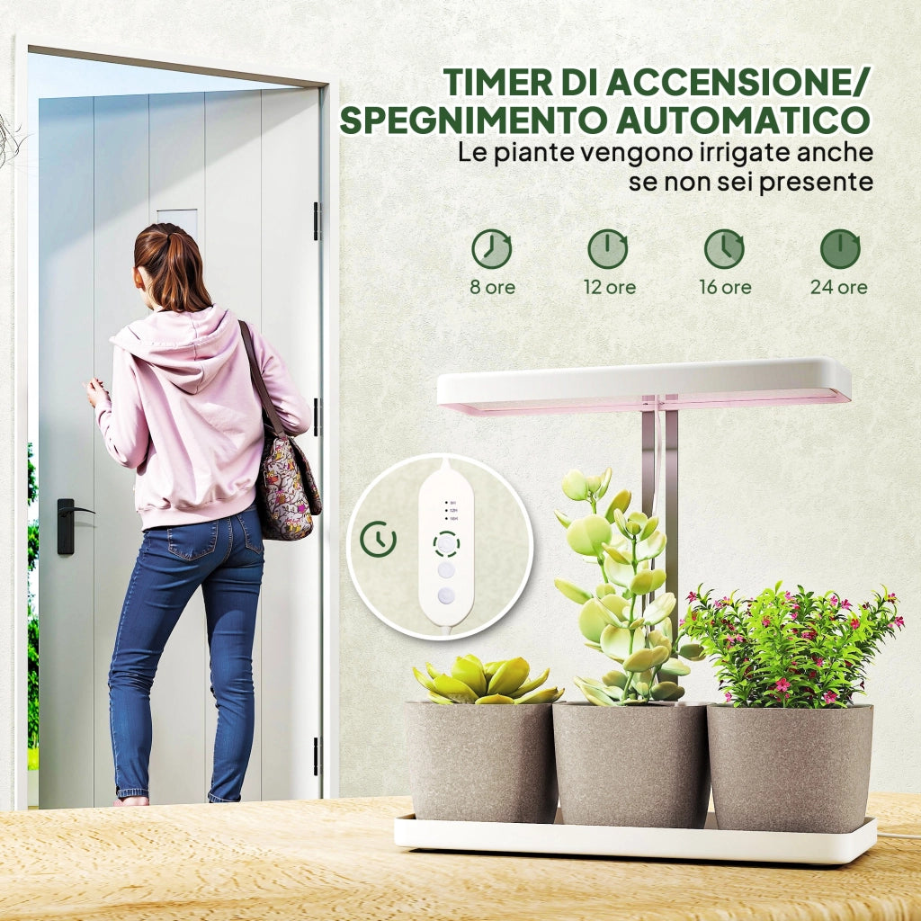 Lampada da Coltivazione LED con Timer ¨C Minimal ¨C Bianco 45x18.8x47.8 cm