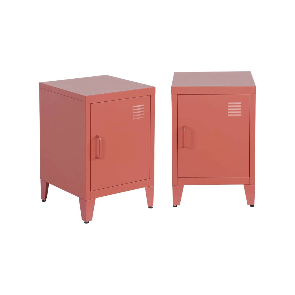 Set 2 comodini industriali, 1 anta, terracotta