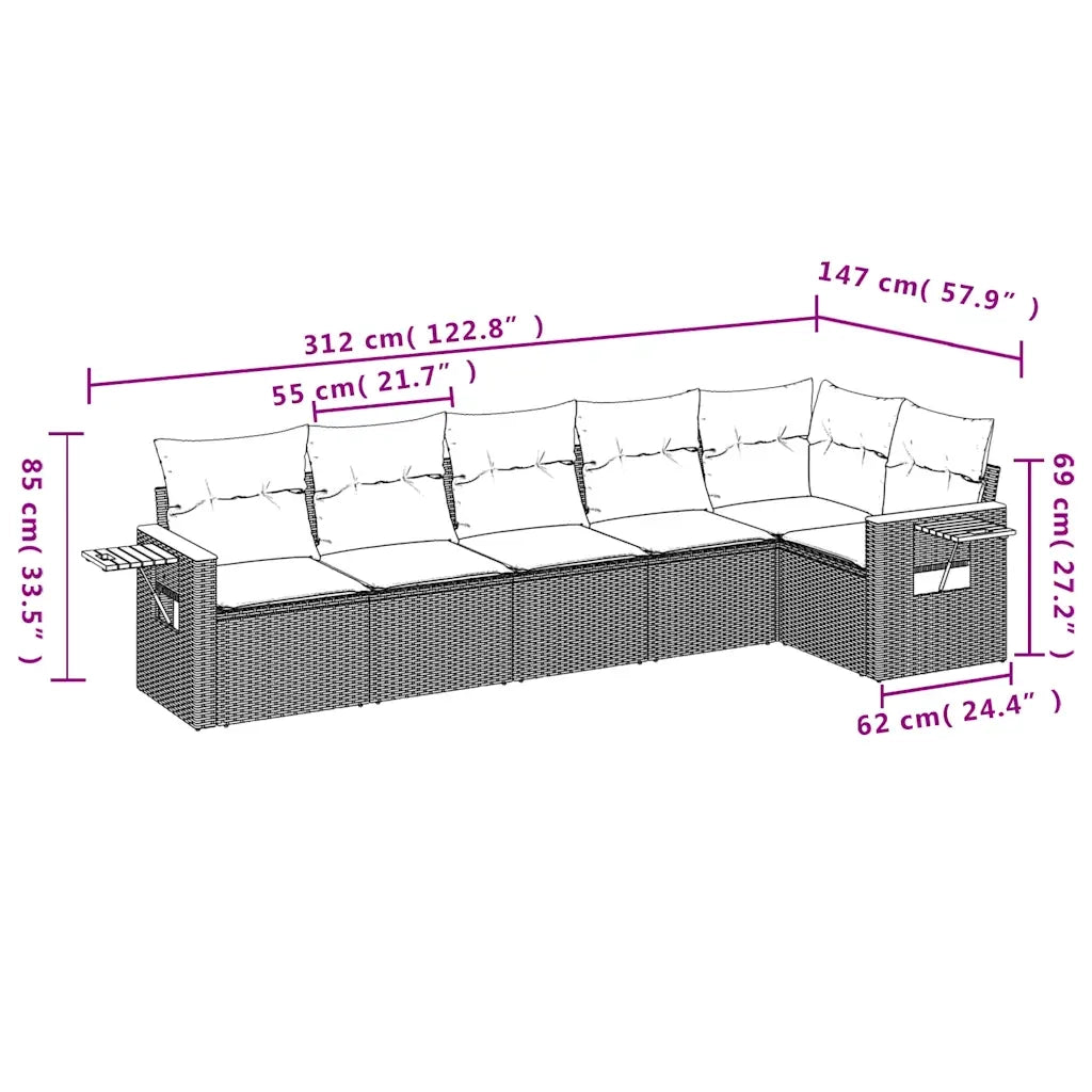 Set Divani da Giardino 6 pz con Cuscini Nero in Polyrattan 3226827