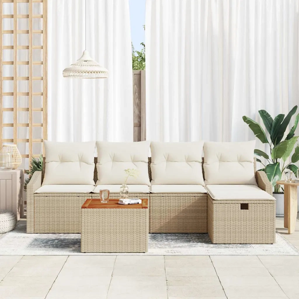 Set Divano da Giardino con cuscino 6 pcs Beige Poly Rattan