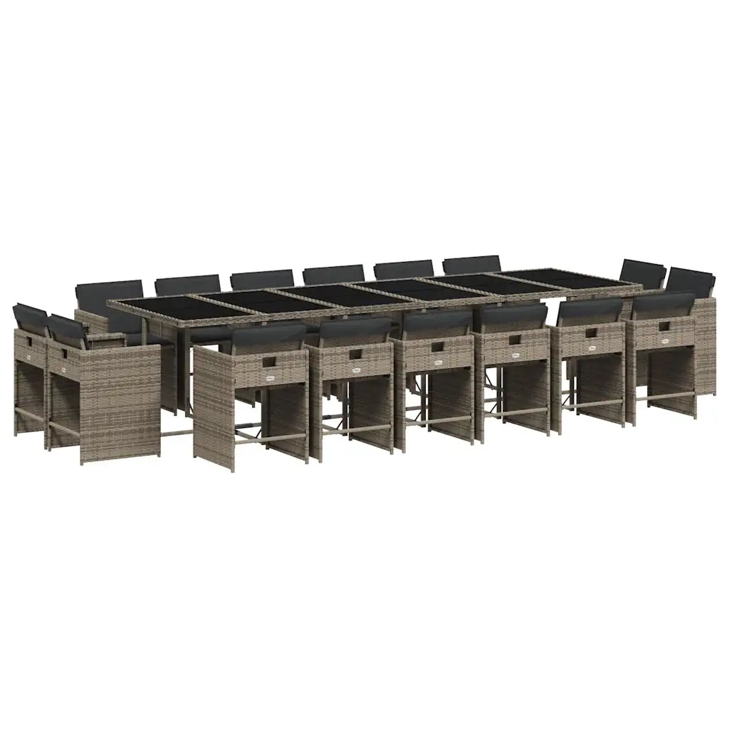 Set da Pranzo da Giardino 17pz con Cuscini Grigio in Polyrattan 3211244