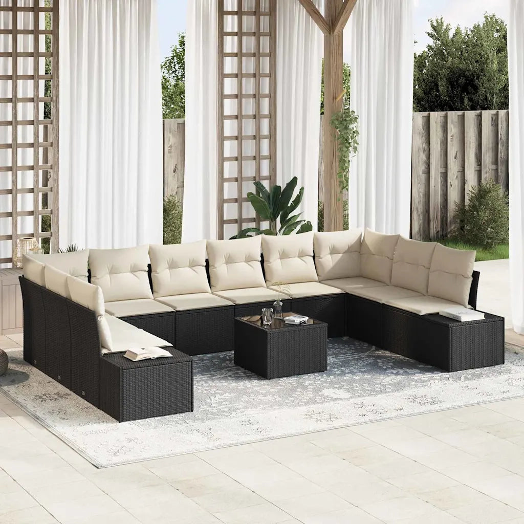 Set Divano da Giardino con cuscino 11 pcs Nero polyrattan 3347247