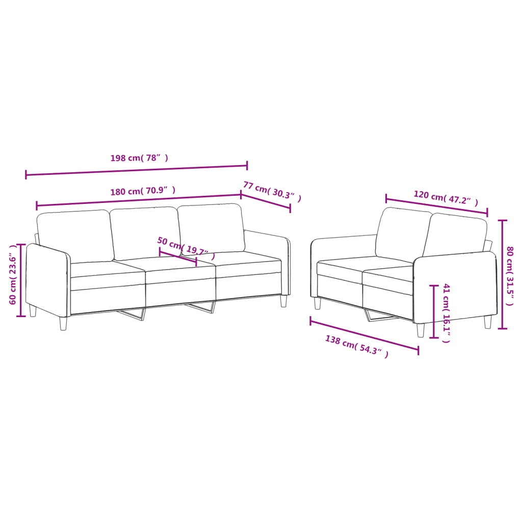 Set di Divani 2 pz Crema in Velluto 3202022