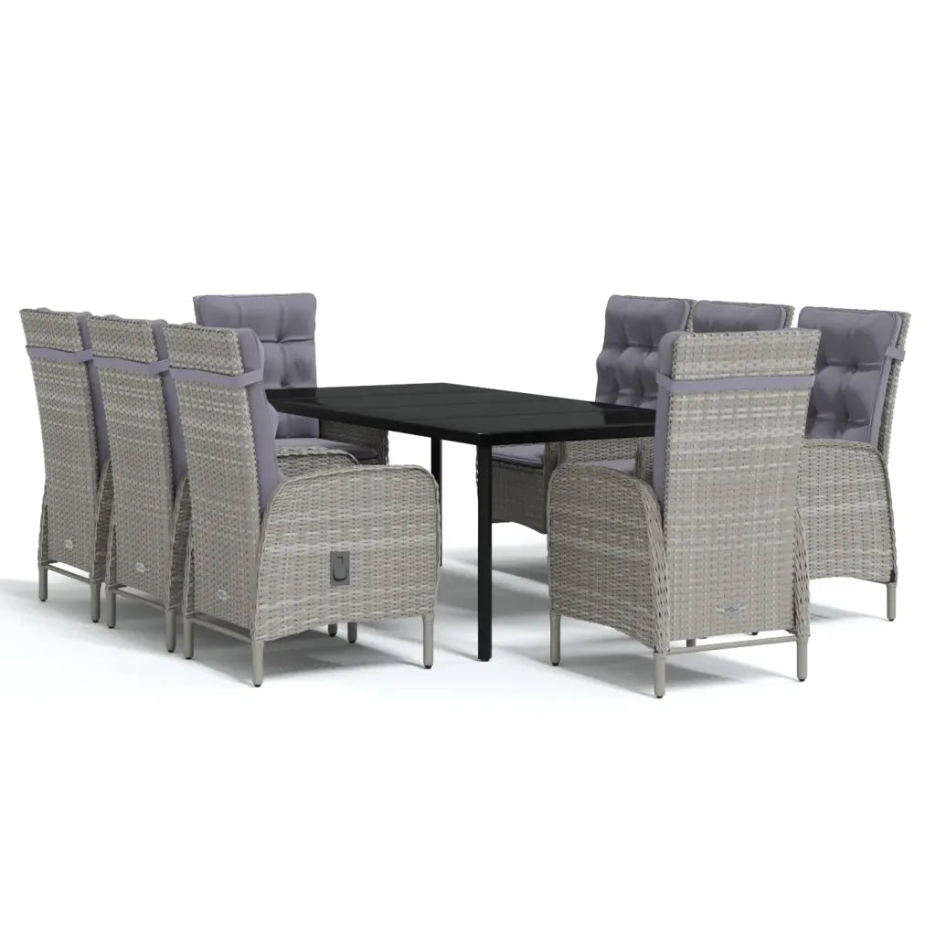 Set da Pranzo da Giardino 9 pz con Cuscini Nero e Grigio 3099364