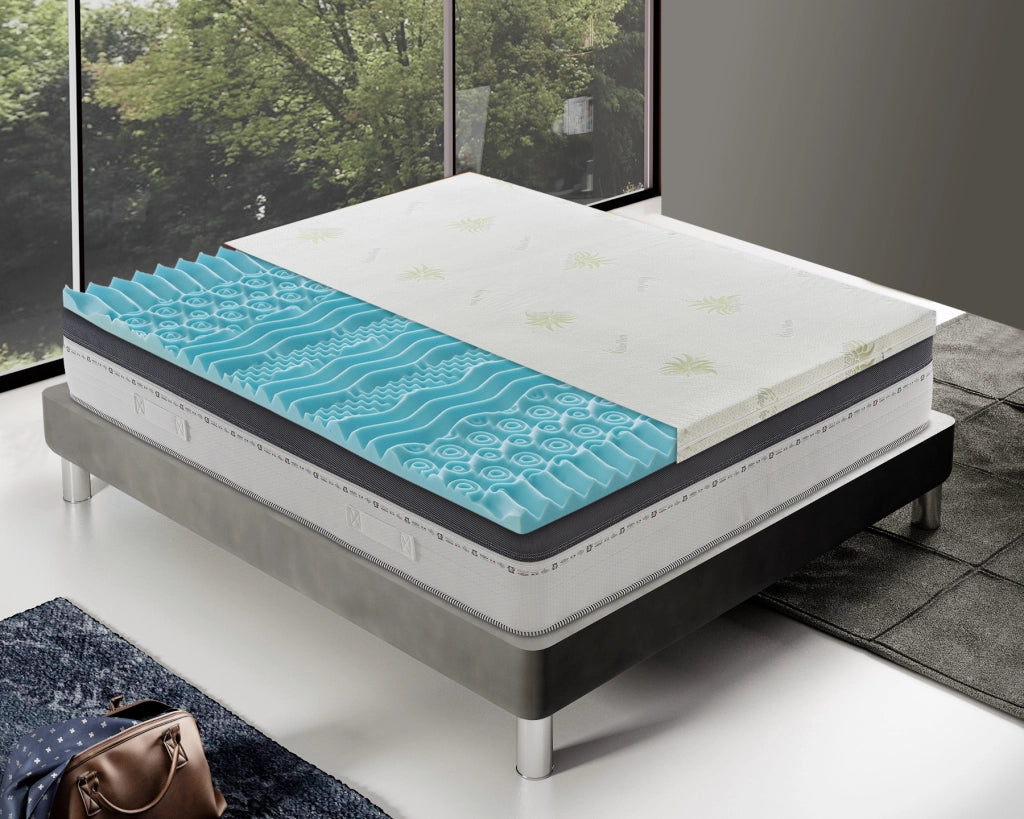 Topper Matrimoniale 160x190 in memory foam 5 cm con rivestimento in aloe vera sfoderabile - 9 Zone di Comfort