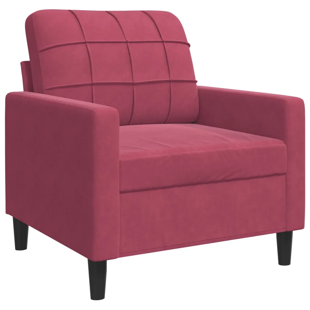 Set di Divani 3 pz con Cuscini e Rinforzi Rosso Vino in Velluto