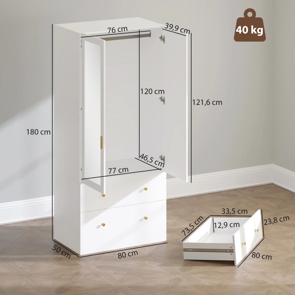 Armadio con specchio e cassetti ¨C Minimal ¨C Bianco 80x50x180 cm