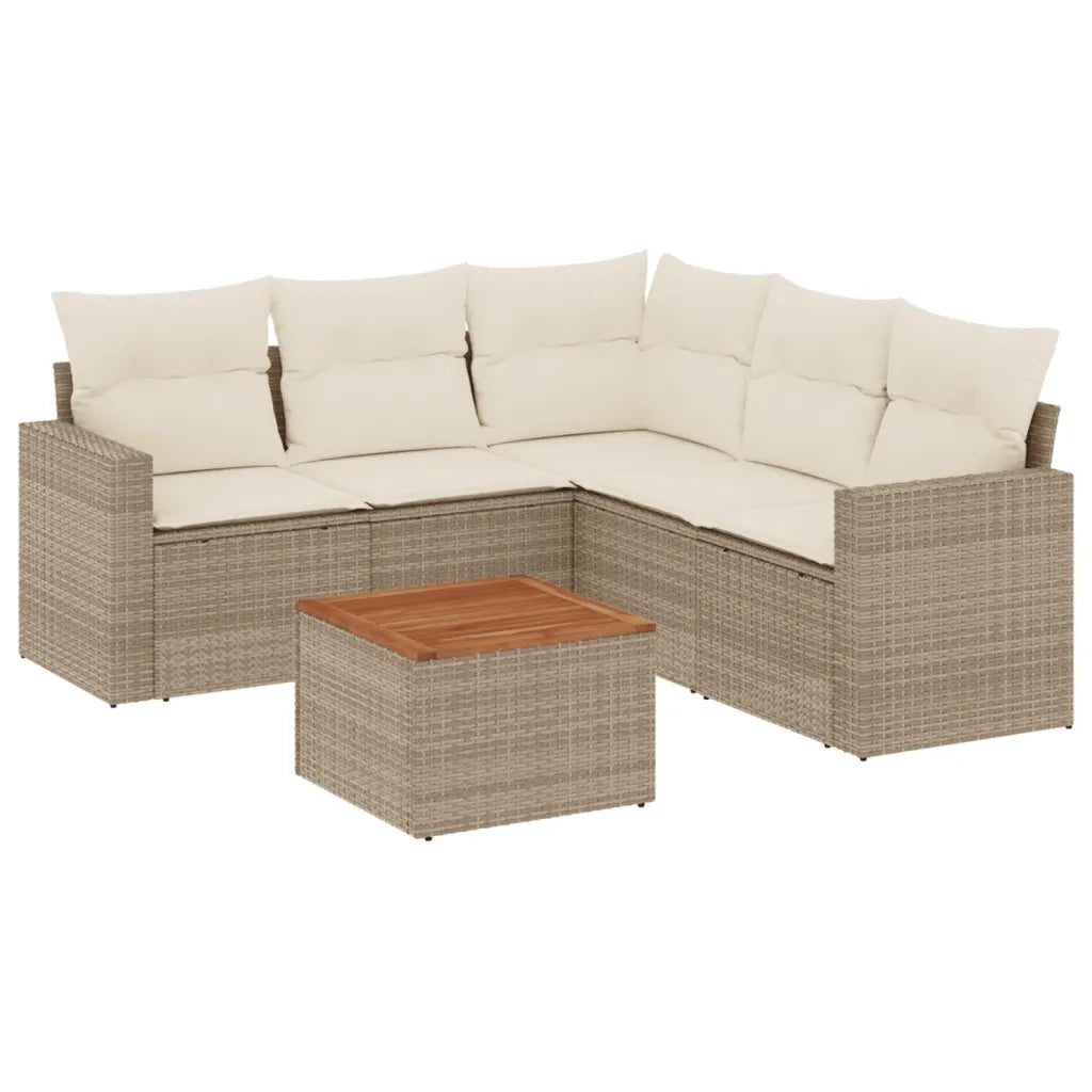 Set Divano da Giardino 6 pz con Cuscini Beige in Polyrattan 3224119