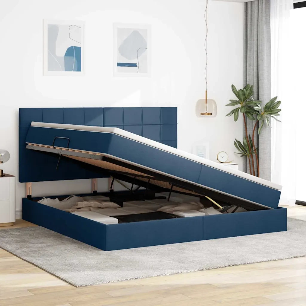 Letto con contenitore e materasso Blu 200 x 200 cm Poliestere