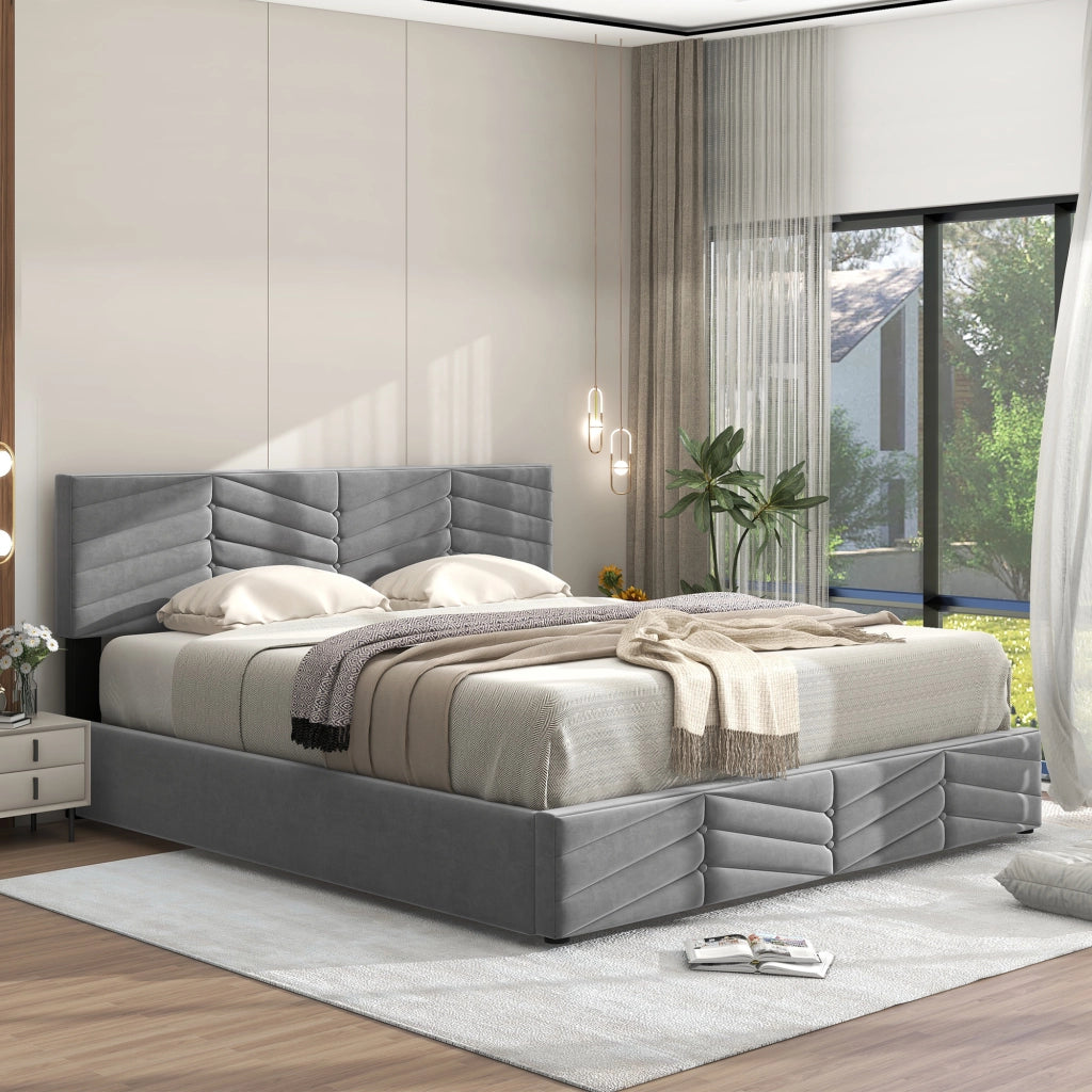 LETTO Contenitore 140x200 cm Velluto Grigio