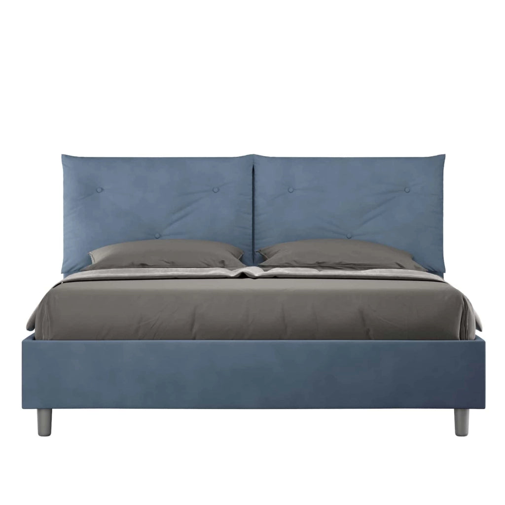 BS COM Letto matrimoniale con rete imbottito 160x200 microfibra blu