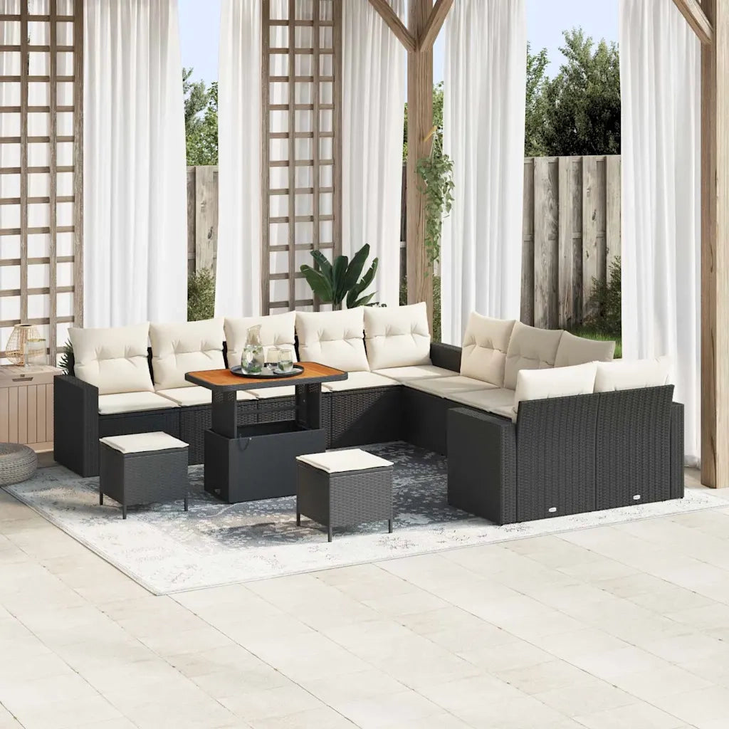 Set Divano da Giardino 17 pcs Nero e Crema polyrattan 3363625