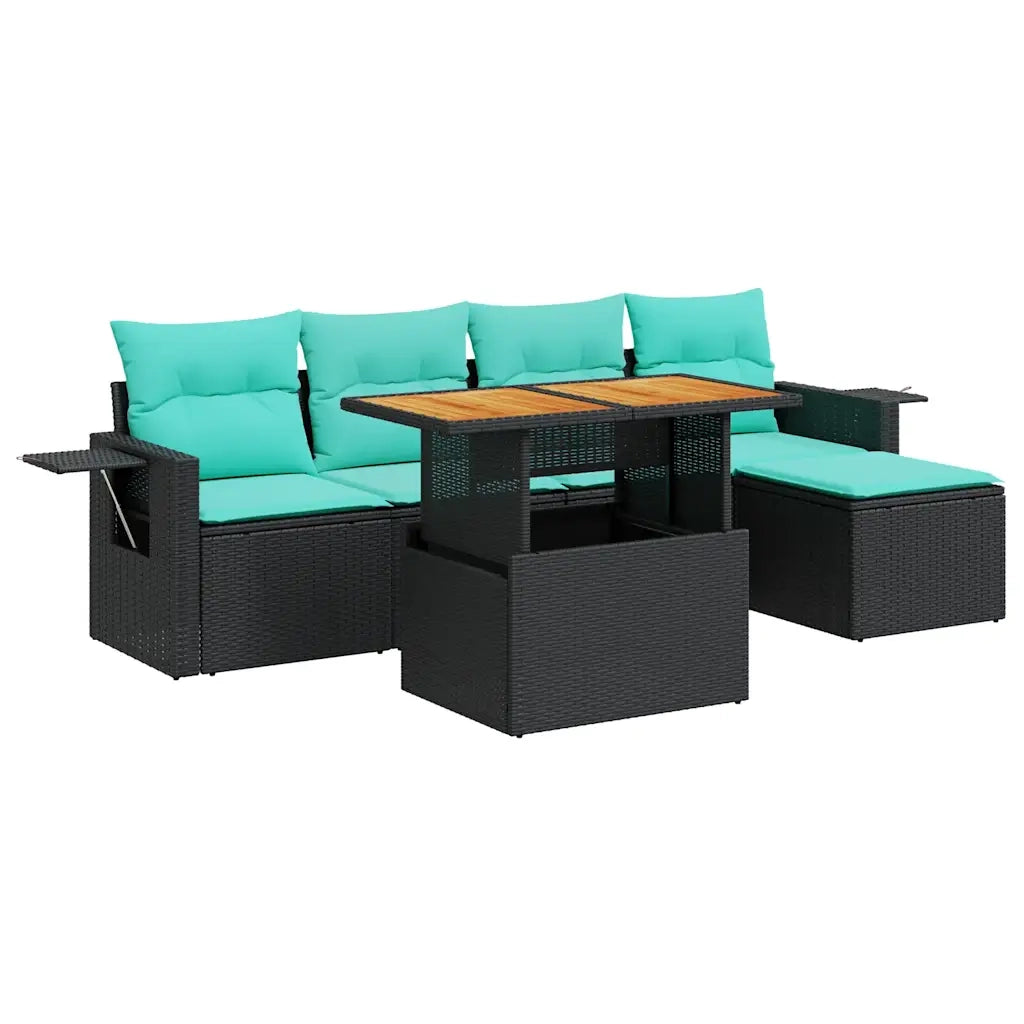 Set Divano da Giardino 6 pz con Cuscini Nero in Polyrattan 3327137