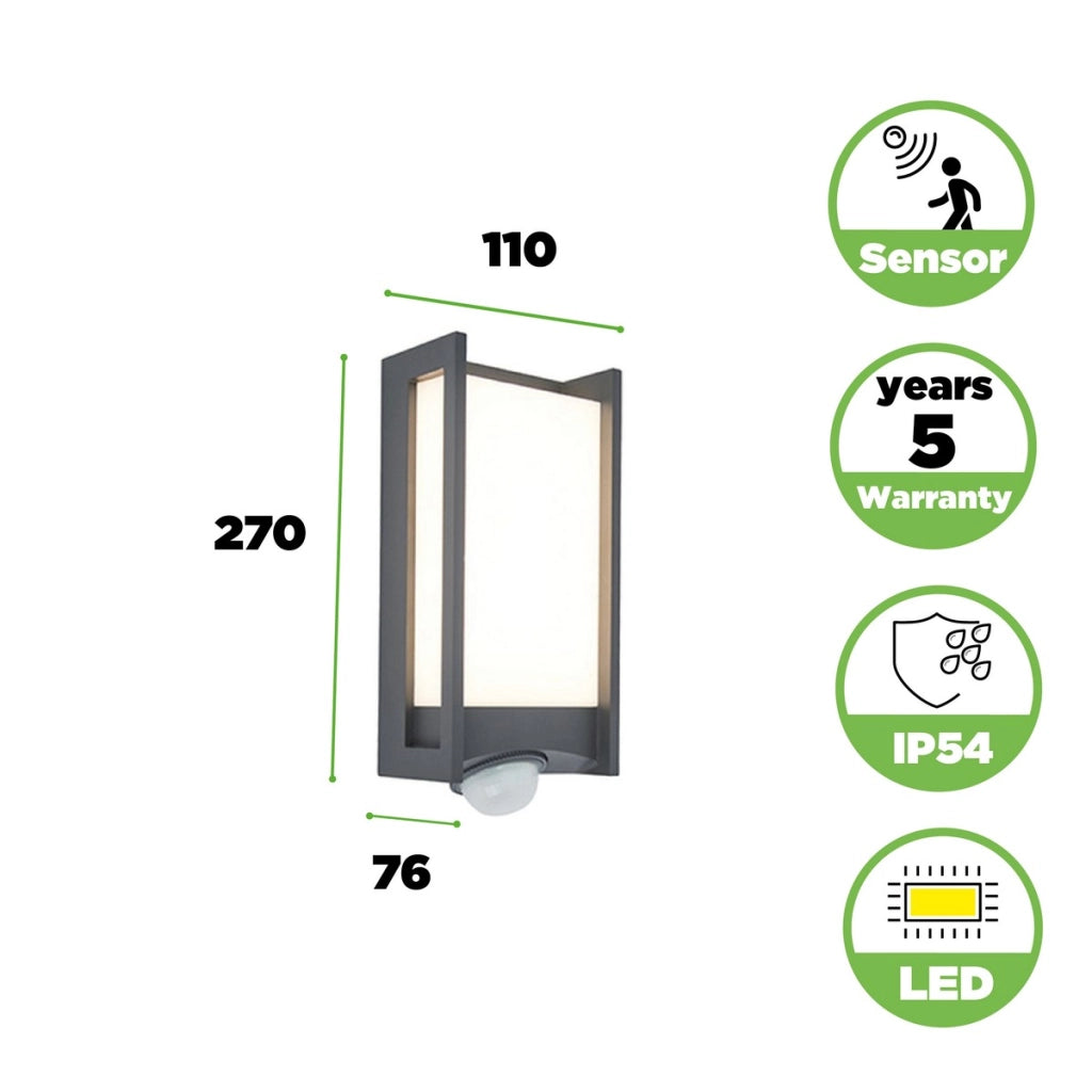 Applique esterno QUBO LED 13W sensore antracite Lutec
