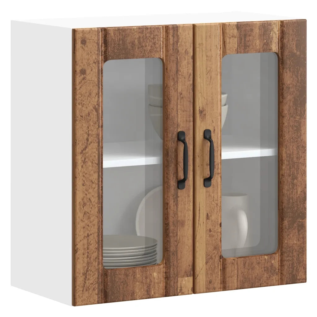 Pensile da Cucina | Mobile da Cucina con Porta in Vetro Lucca Legno Vecchio
