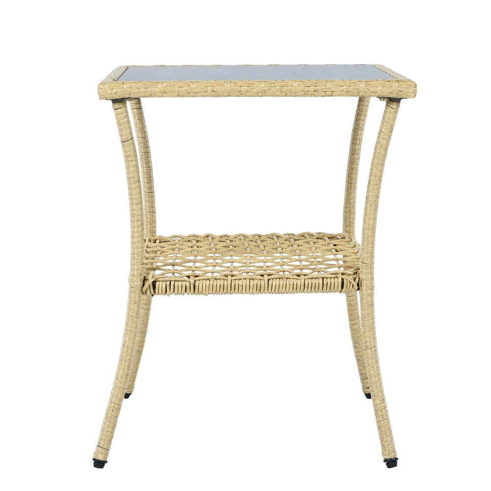 Set da balcone in rattan - Zephmum- 3 pezzi con dondolo e cuscini beige, portata 160 kg