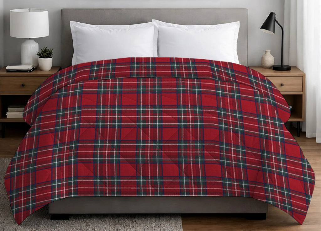 Trapunta Piumone Invernale 300gr Cotone Made Italy Disegno Scozzese Kilt Rosso - Matrimoniale - Kilt Rosso