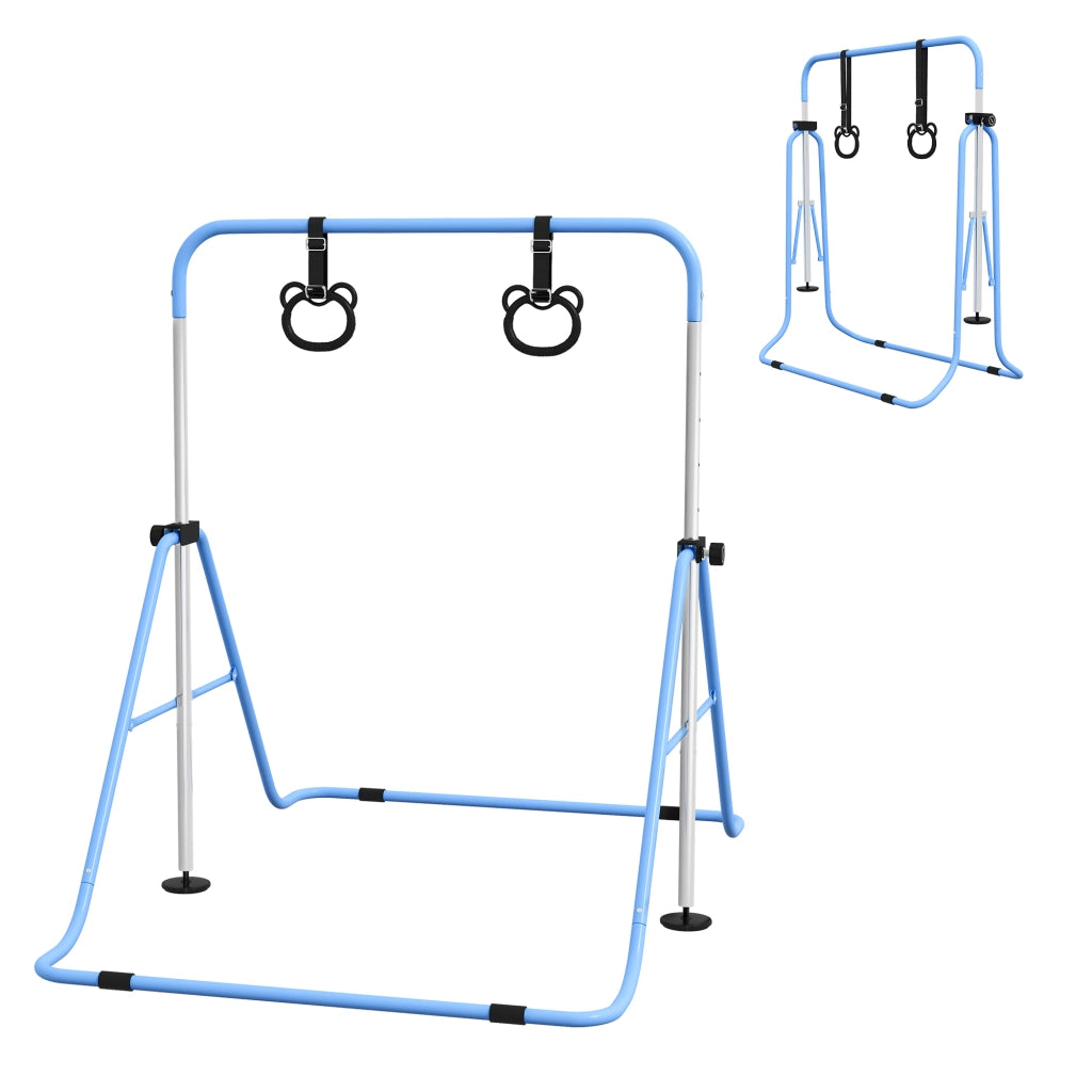 Barra di Ginnastica per Bambini Regolabile in Altezza 5 Livelli con Anelli ¨C Minimal ¨C Blu