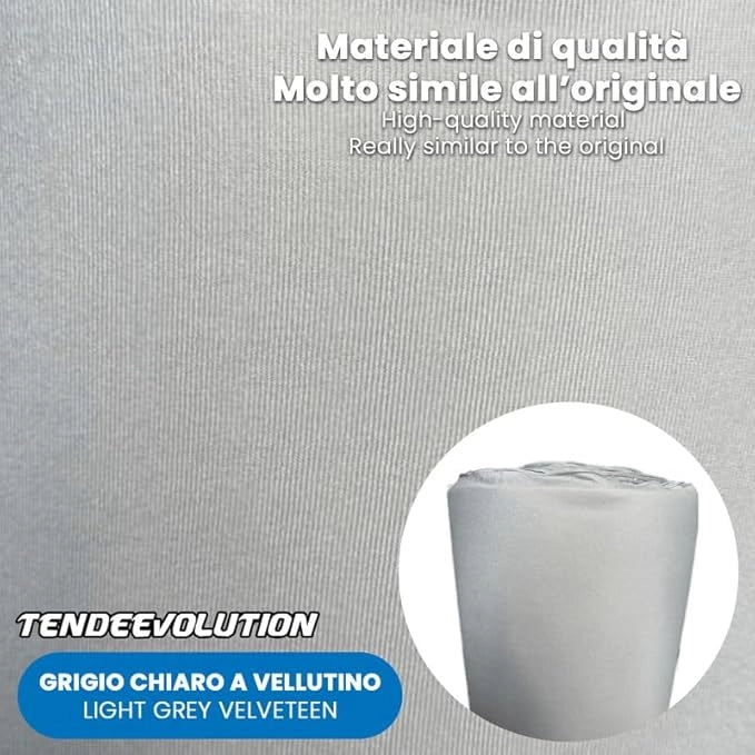 Kit Riparazione Tessuto Cielo Auto - Vellutino Grigio Chiaro Con 4 Colle Spray - Misura 1,50 x 2 m - Adatto anche per Pannelli Portiere e Pantoni