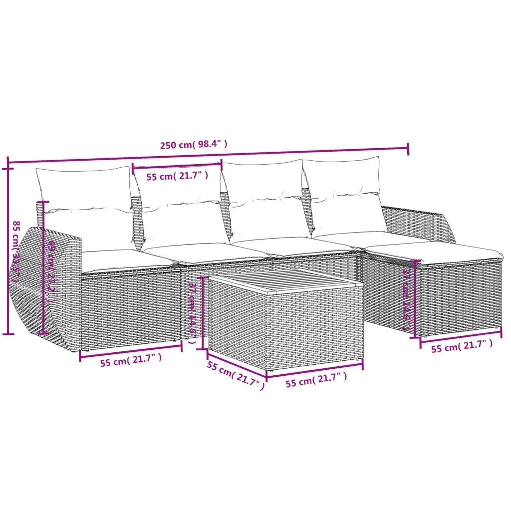 Set Divano da Giardino 6 pz con Cuscini Beige in Polyrattan 3224980