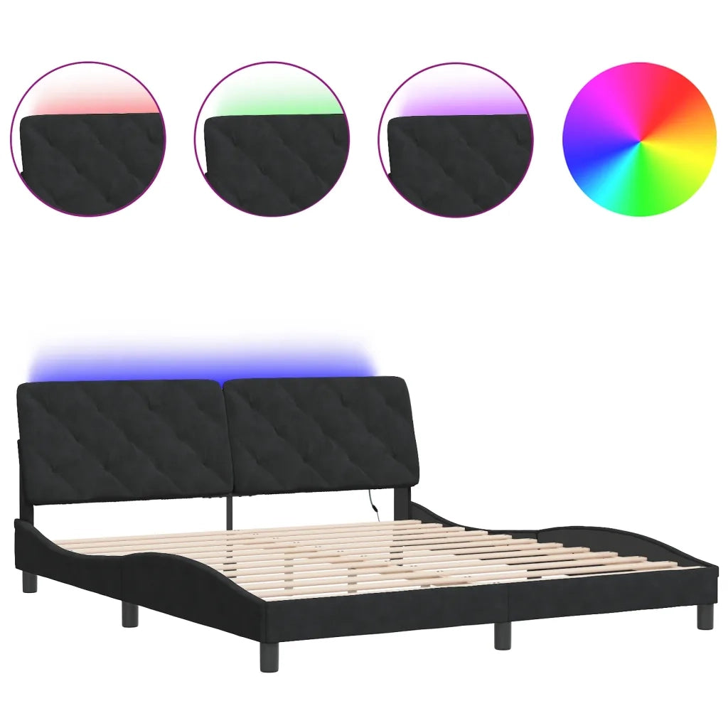 Giroletto con LED senza Materasso Nero 180x200 cm in Velluto
