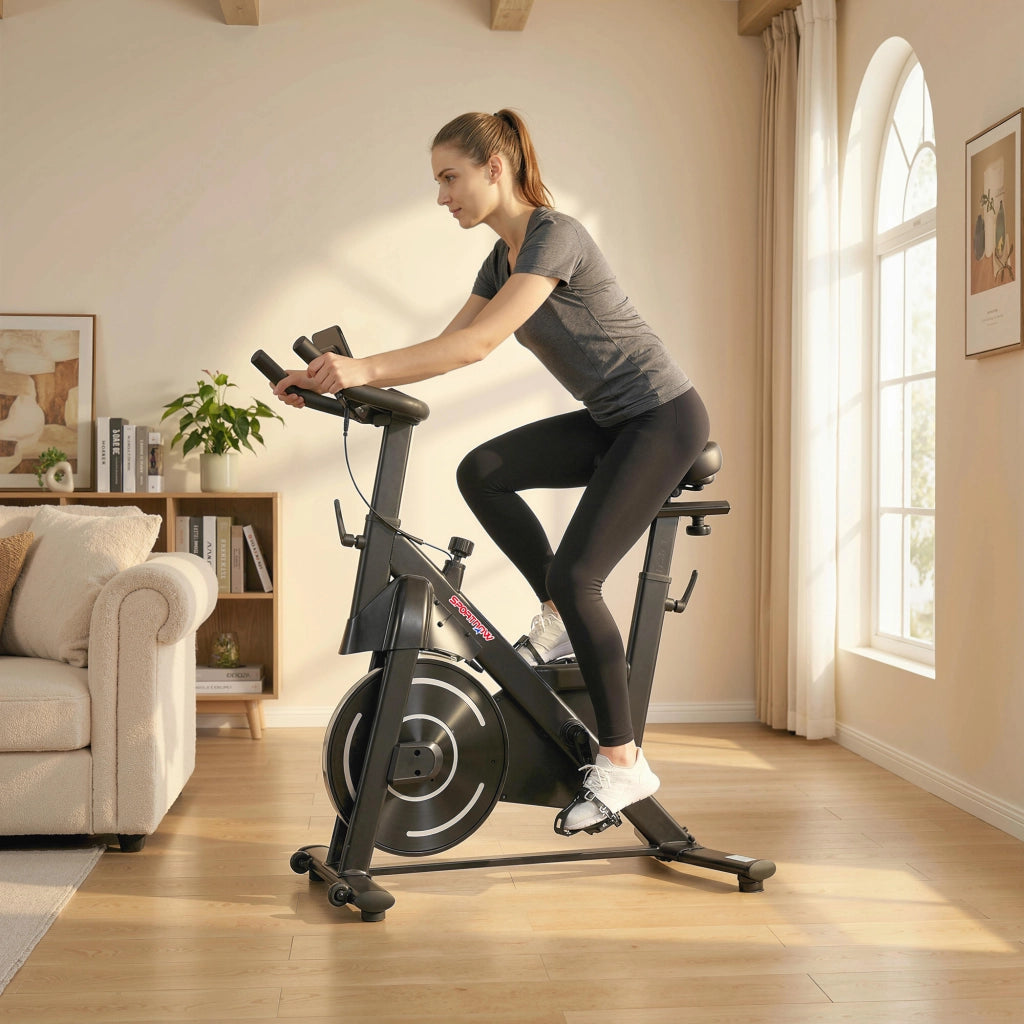 Cyclette Magnetica Regolabile con Display LCD e Supporto per Tablet, in Acciaio e ABS, 103x49x98-112 cm, Nero