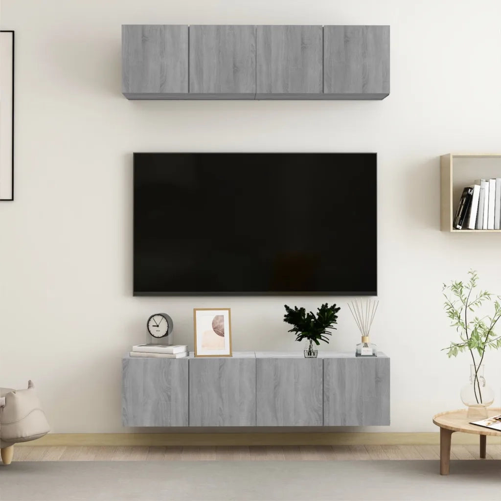 Mobili TV Parete 4pz Grigio Sonoma 60x30x30cm Legno Multistrato 3120204